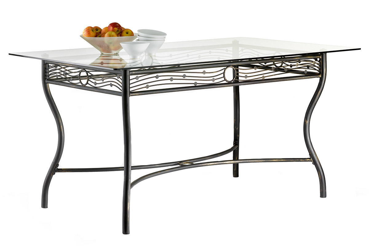 Table � manger en verre et acier rectangulaire D153 cm FLORENCE