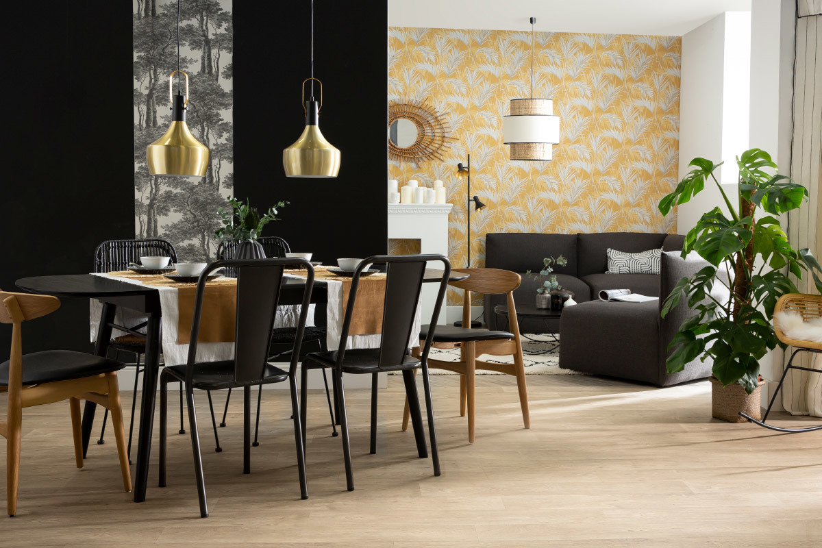 Table � manger extensible bois noir et gris L150-180 cm SHELDON