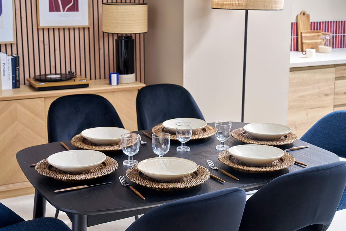 Table � manger extensible carr�e en bois noir L90-130 cm NORDECO