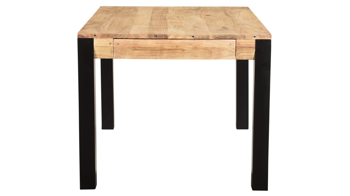 Table  manger extensible en acacia massif et mtal noir L120-210 cm TRAP