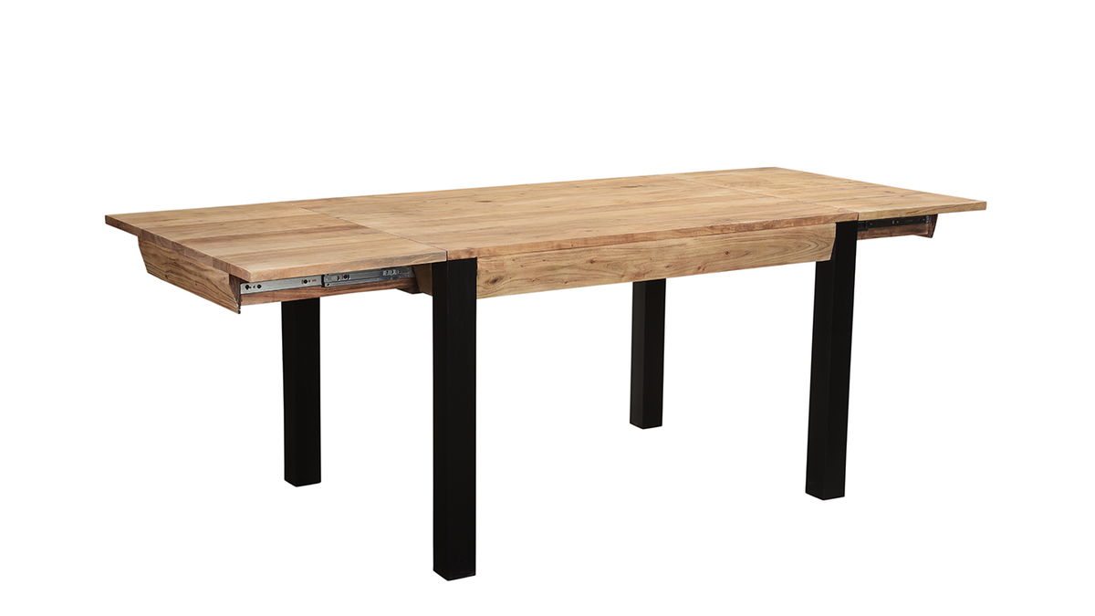 Table  manger extensible en acacia massif et mtal noir L120-210 cm TRAP