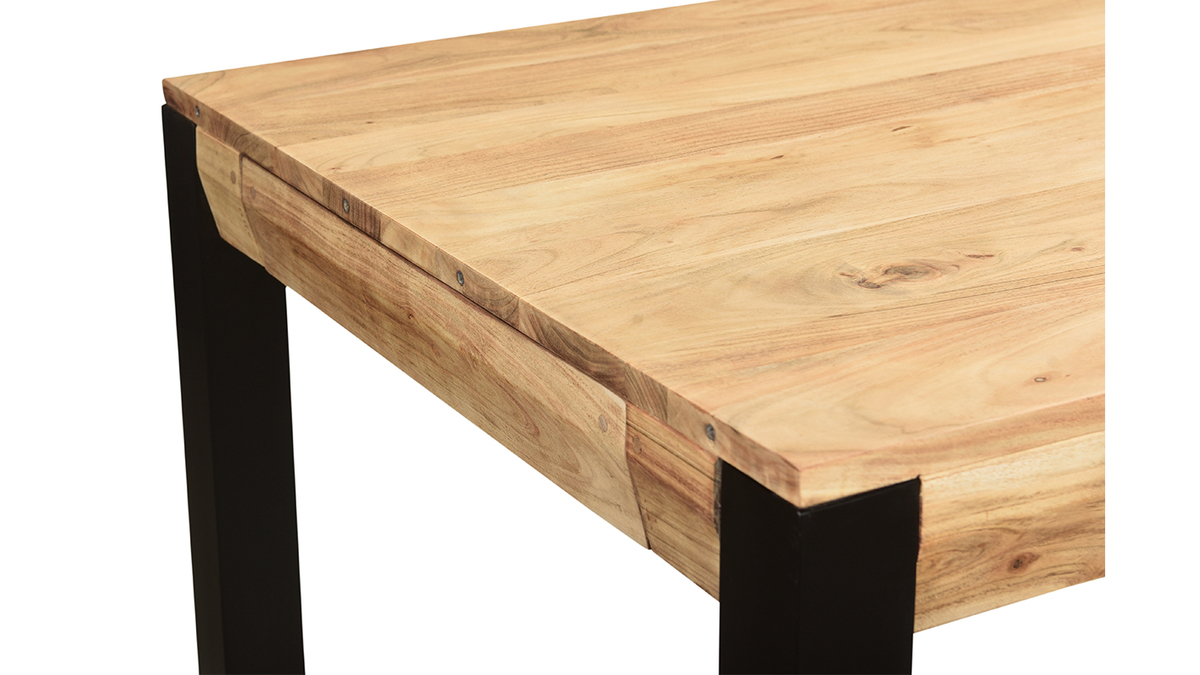 Table  manger extensible en acacia massif et mtal noir L120-210 cm TRAP