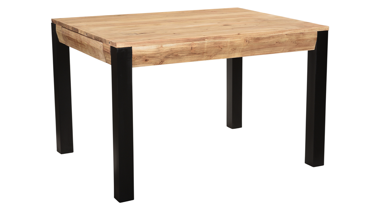 Table  manger extensible en acacia massif et mtal noir L120-210 cm TRAP