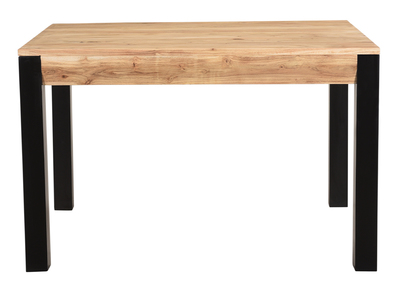 Table &agrave; manger extensible en acacia massif et m&eacute;tal noir L120-210 cm TRAP