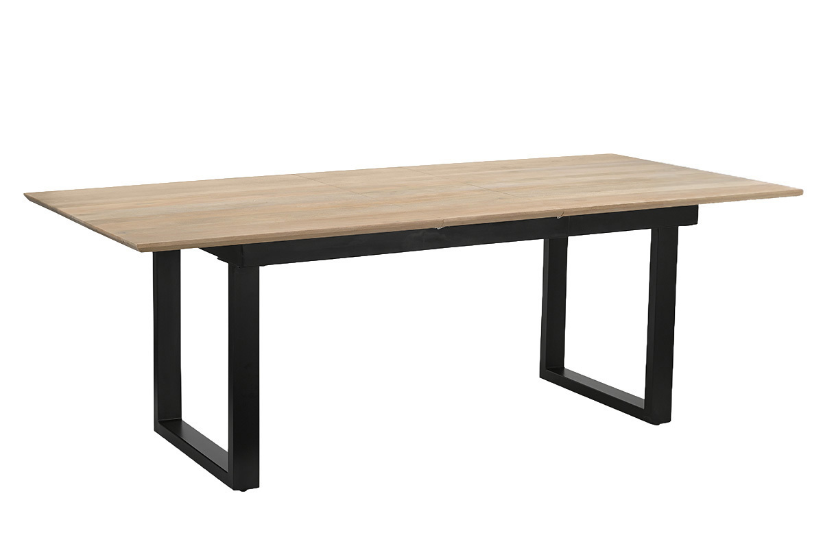 Table � manger extensible en bois clair manguier massif et m�tal noir L180-220 cm BRAVA
