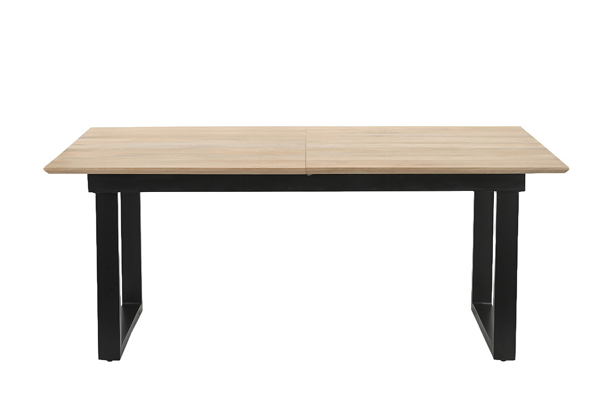 Table � manger extensible en bois clair manguier massif et m�tal noir L180-220 cm BRAVA