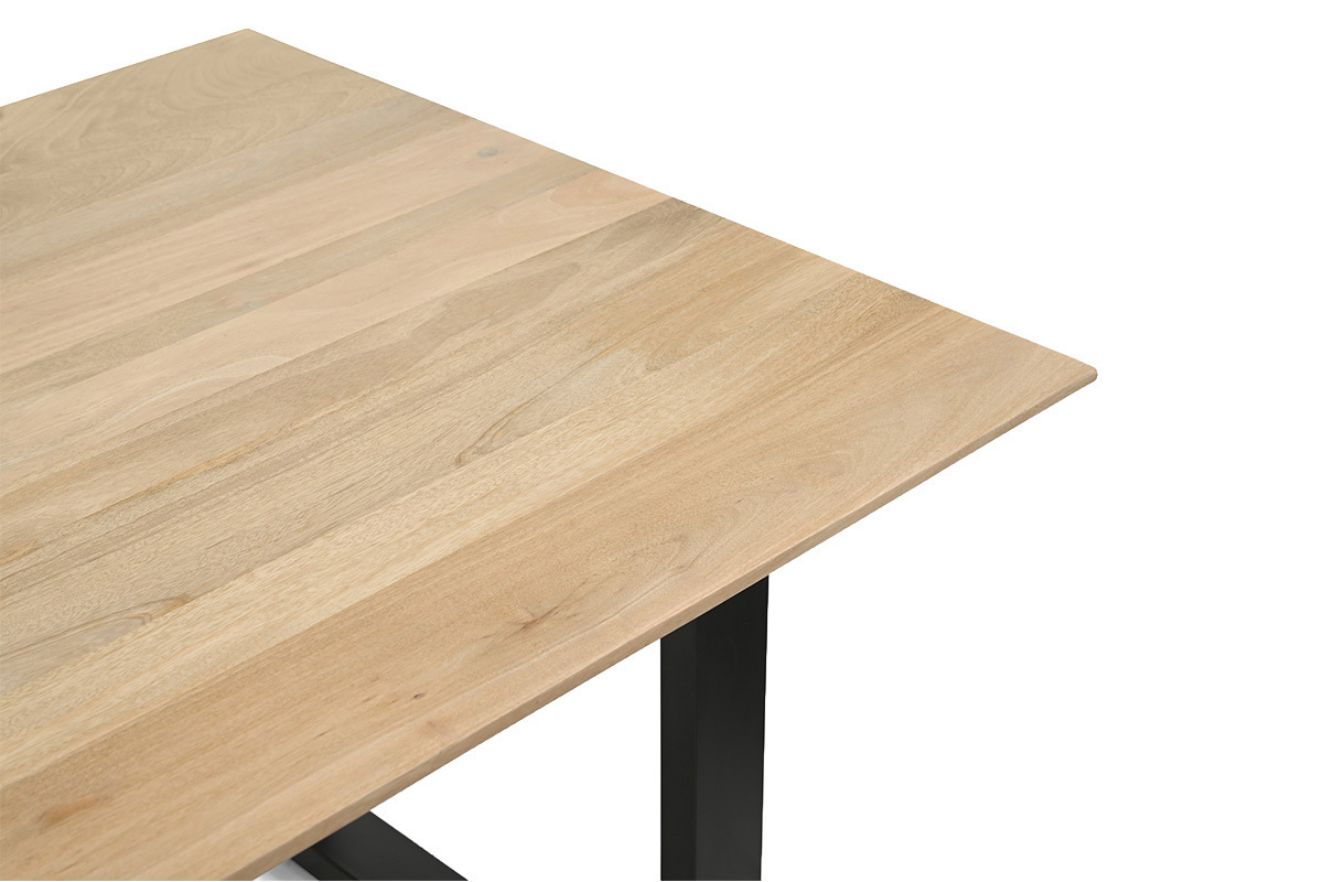 Table � manger extensible en bois clair manguier massif et m�tal noir L180-220 cm BRAVA