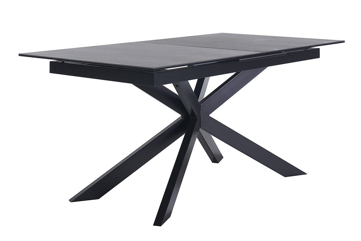 Table � manger extensible en c�ramique noire et m�tal L168-210 cm MELZA