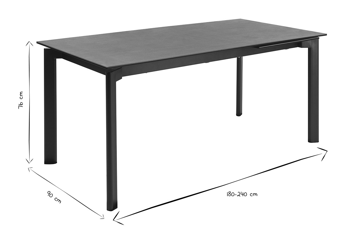 Table � manger extensible en c�ramique noire et m�tal L180-240 cm CARA