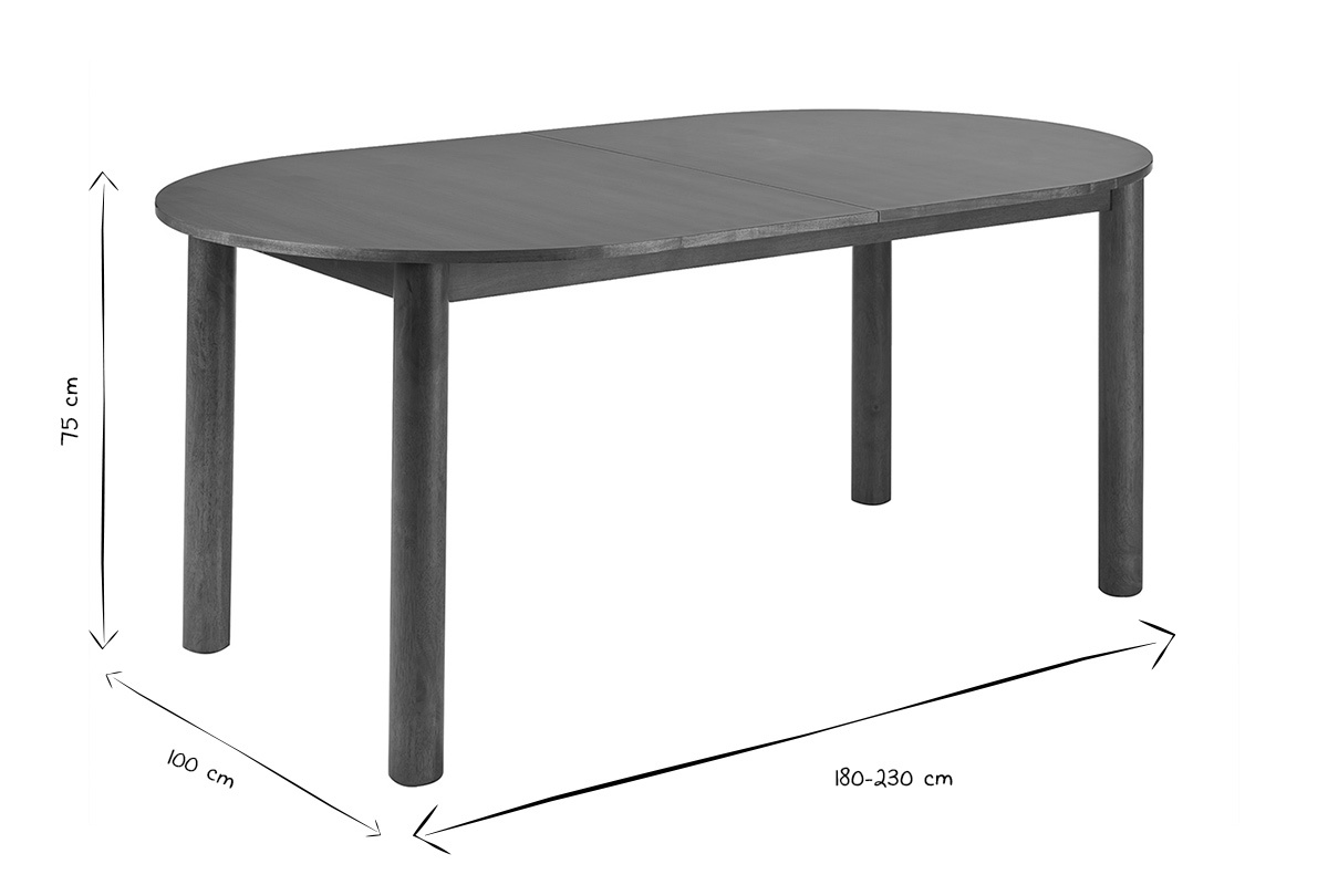 Table � manger extensible ovale avec rallonges int�gr�es en bois fonc� noyer L180-230 cm CLAUDIE