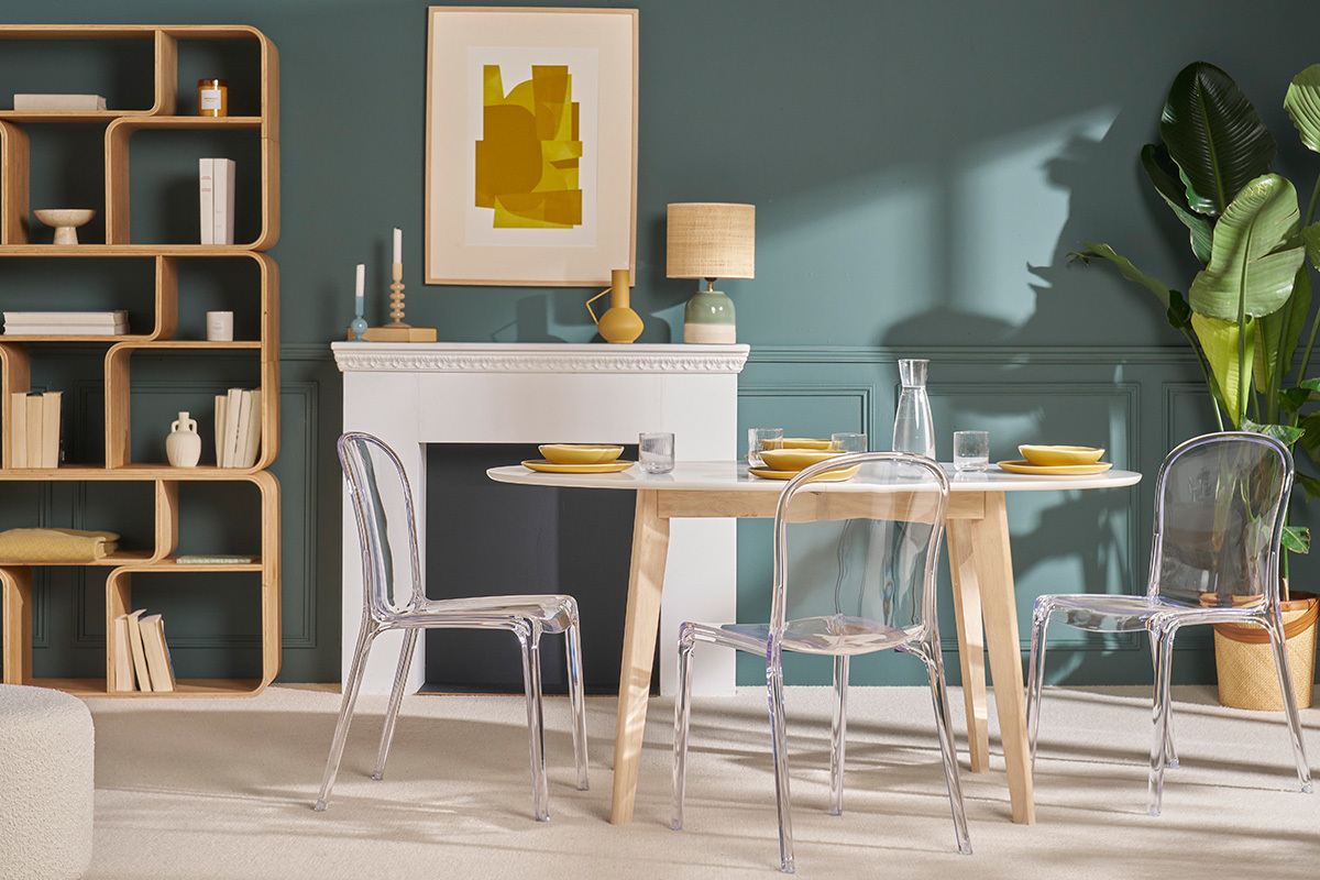 Table  manger extensible ovale blanche et bois clair L150-200 cm LEENA