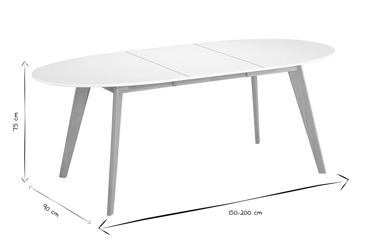 Table  manger extensible ovale blanche et bois clair L150-200 cm LEENA