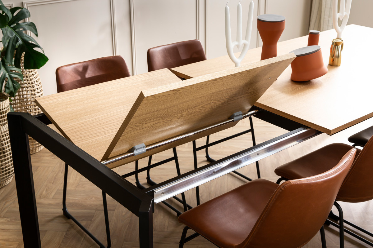 Table � manger extensible placage ch�ne et m�tal L162-232 cm MEEVLA