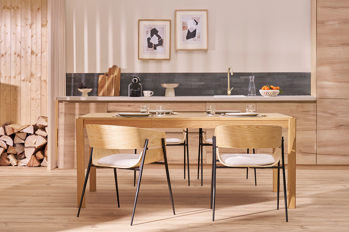 Table  manger extensible rallonges intgres en bois clair chne rectangulaire L125-238 cm AGALI