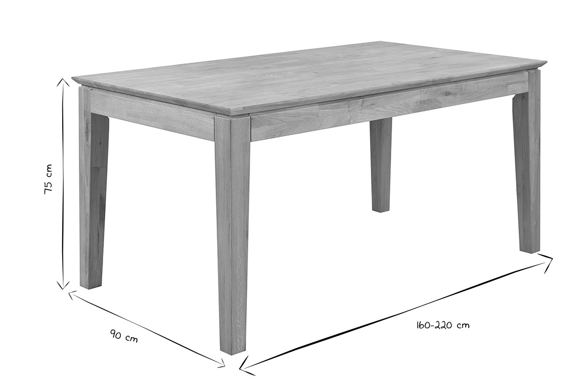 Table � manger extensible rectangulaire en bois clair ch�ne massif L160-220 cm YULIA