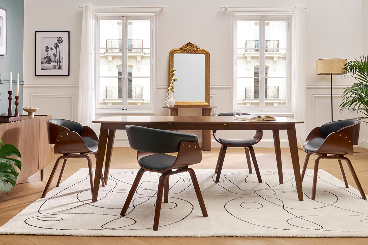 Table  manger extensible scandinave noyer L150-200 cm LEENA