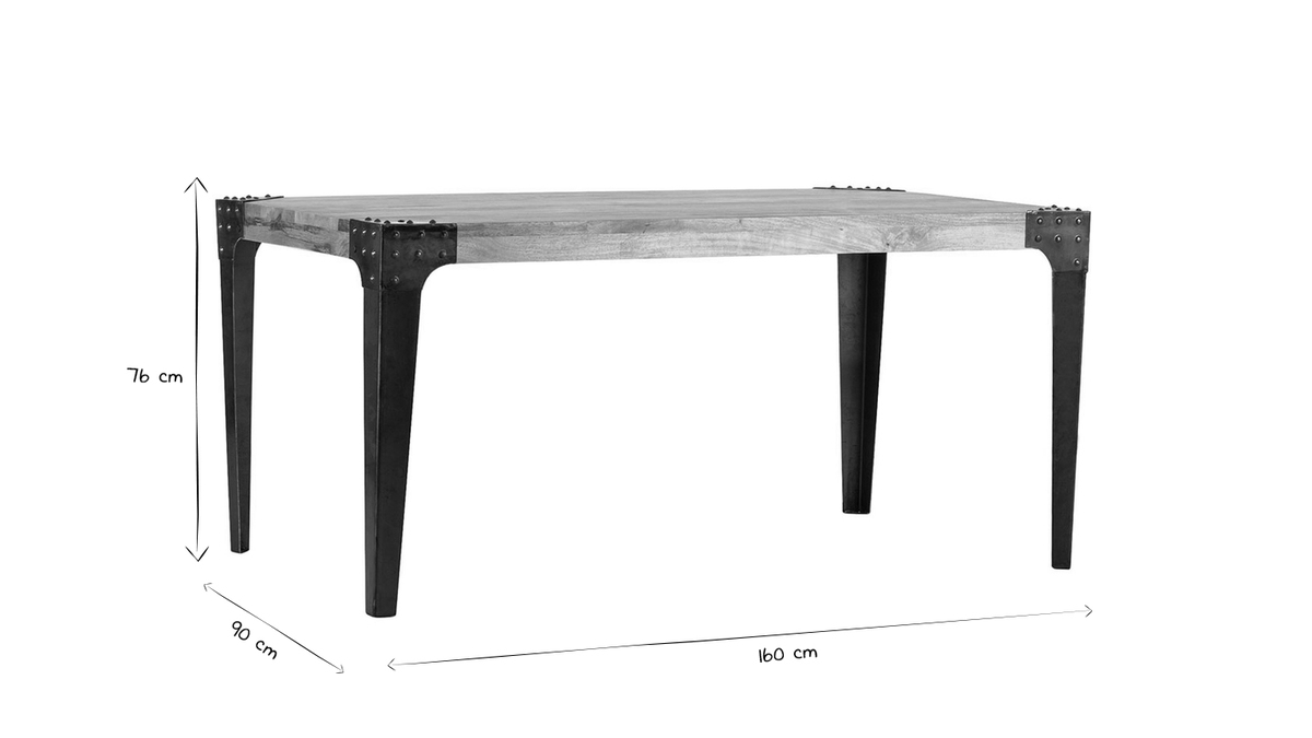 Table à manger industrielle acier et bois manguier massif L160 cm MADISON