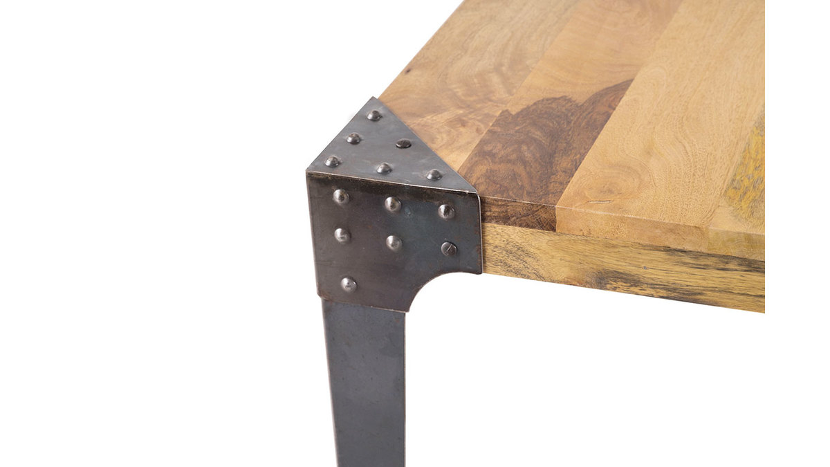 Table  manger industrielle acier et manguier massif L160 cm MADISON
