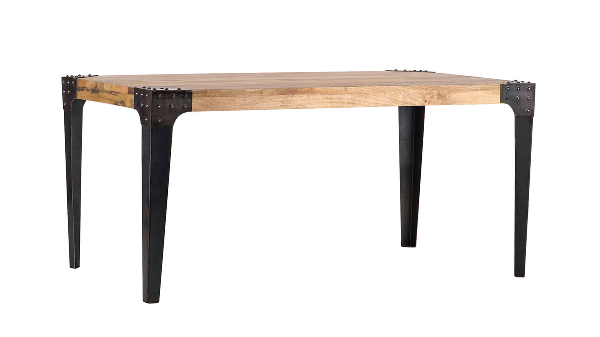 Table  manger industrielle acier et manguier massif L160 cm MADISON