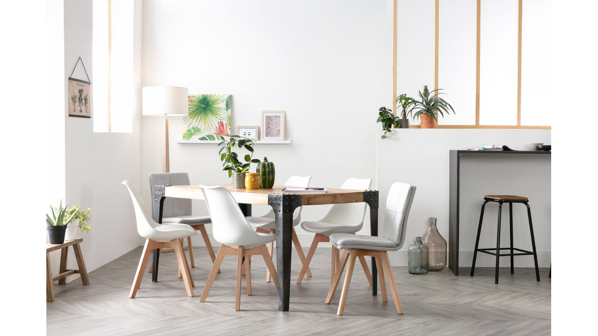 Table  manger industrielle acier et manguier massif L160 cm MADISON