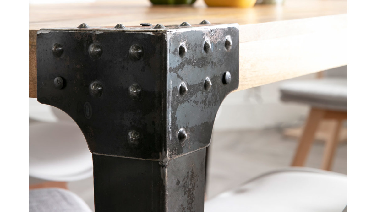 Table  manger industrielle acier et manguier massif L160 cm MADISON