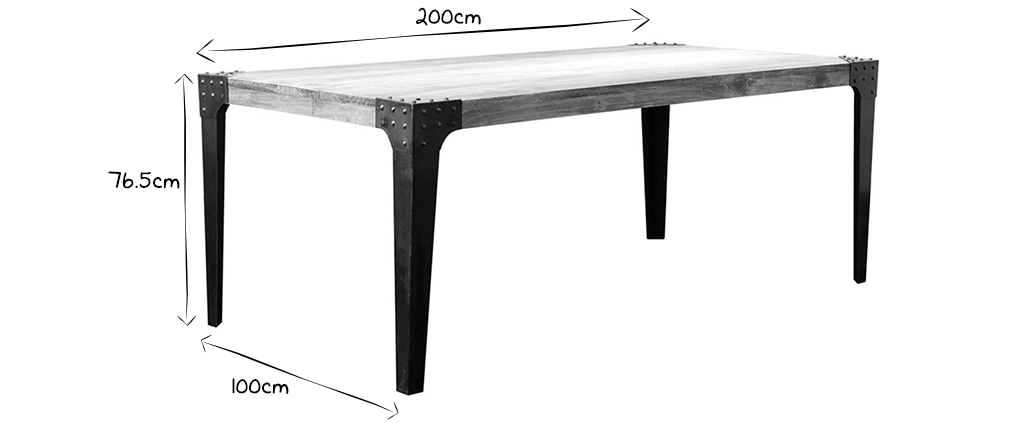 Table à manger industrielle acier et manguier massif L200 cm MADISON