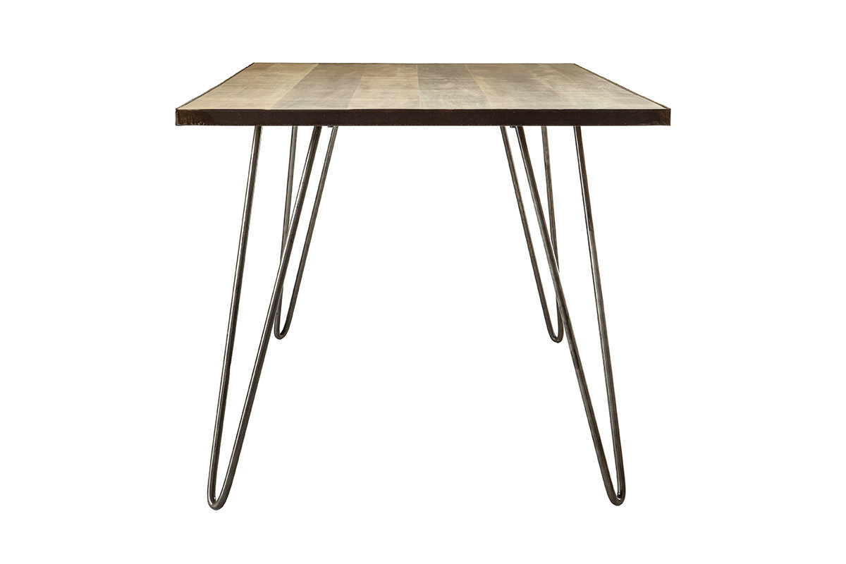Table � manger industrielle bois manguier massif et m�tal L160 cm ATELIER