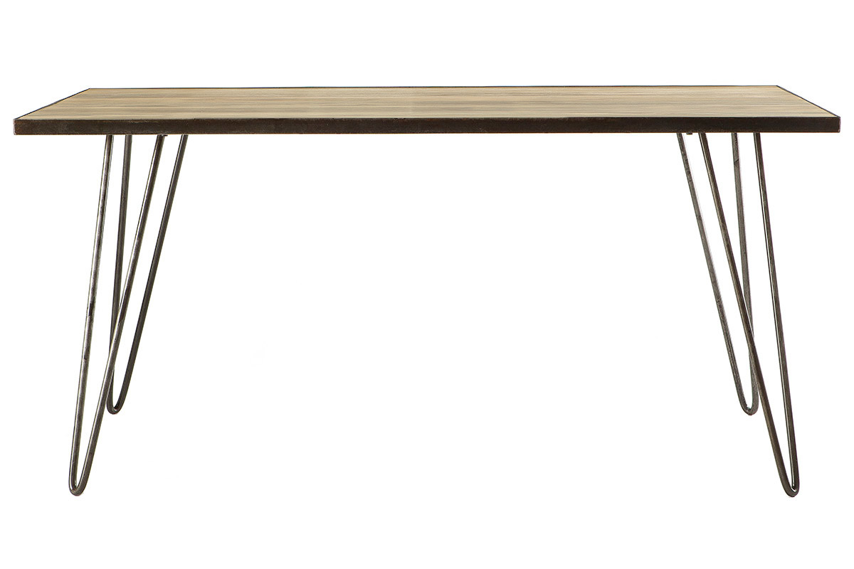 Table � manger industrielle bois manguier massif et m�tal L160 cm ATELIER