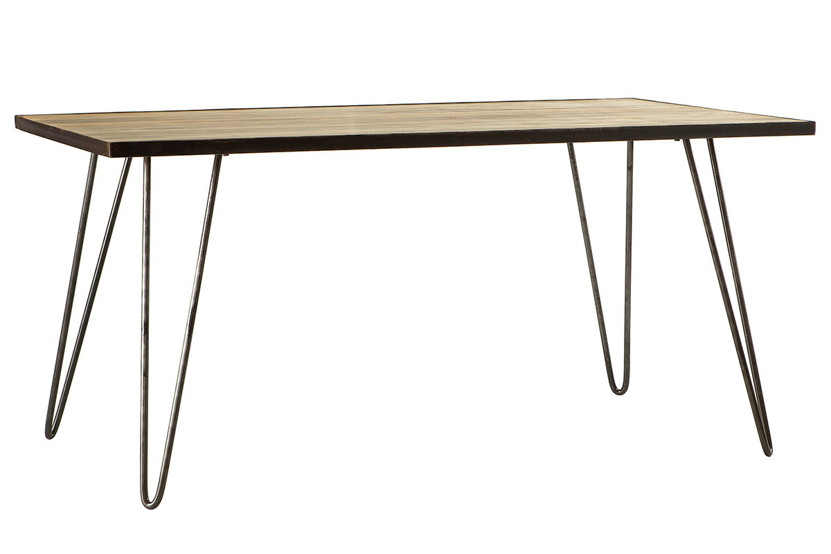 Table � manger industrielle bois manguier massif et m�tal L160 cm ATELIER