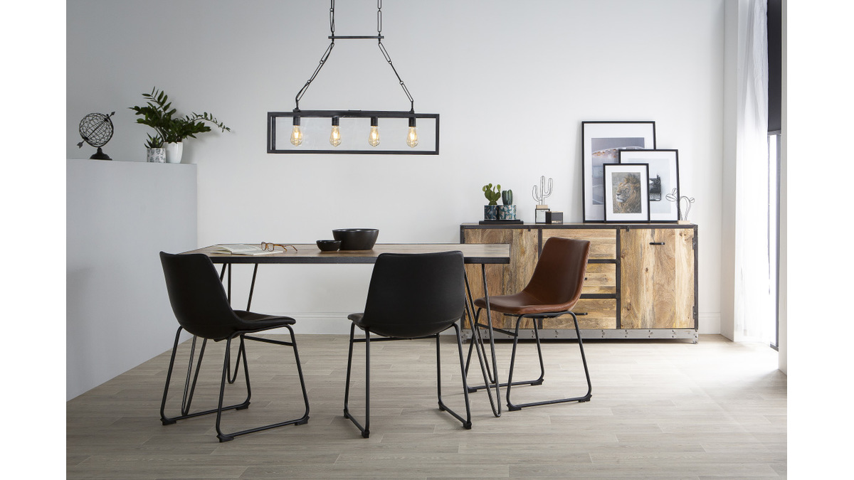 Table  manger industrielle manguier massif et mtal L160 cm ATELIER