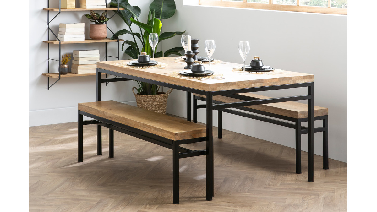 Table  manger industrielle manguier massif et mtal L160 cm YPSTER