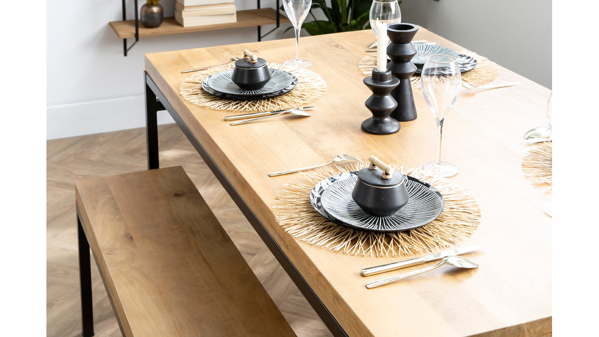 Table  manger industrielle manguier massif et mtal L160 cm YPSTER