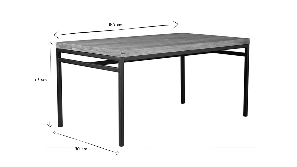 Table  manger industrielle manguier massif et mtal L160 cm YPSTER
