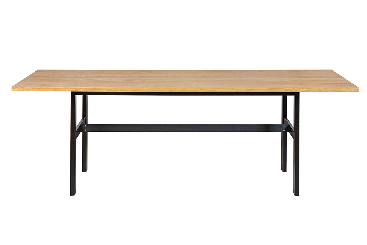 Table  manger industrielle placage chne et mtal noir rectangulaire L230 cm HILBA