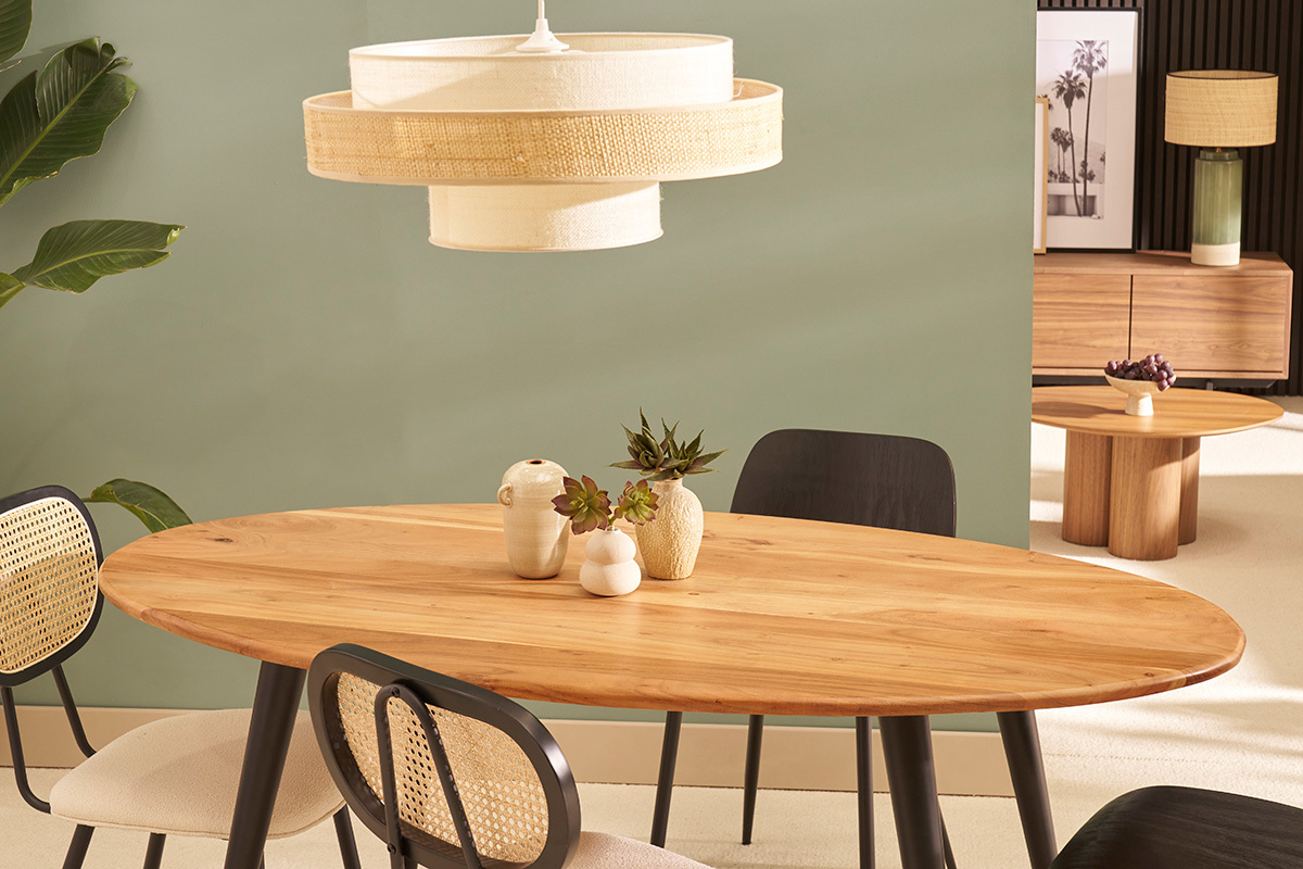 Table  manger ovale en bois massif et mtal noir L160 cm OBALI