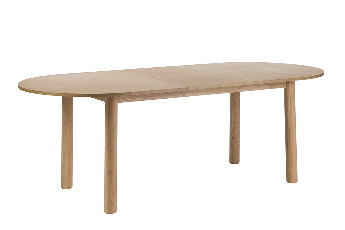 Table � manger ovale extensible avec rallonges int�gr�es en bois clair fr�ne L180-230 cm CLAUDIE