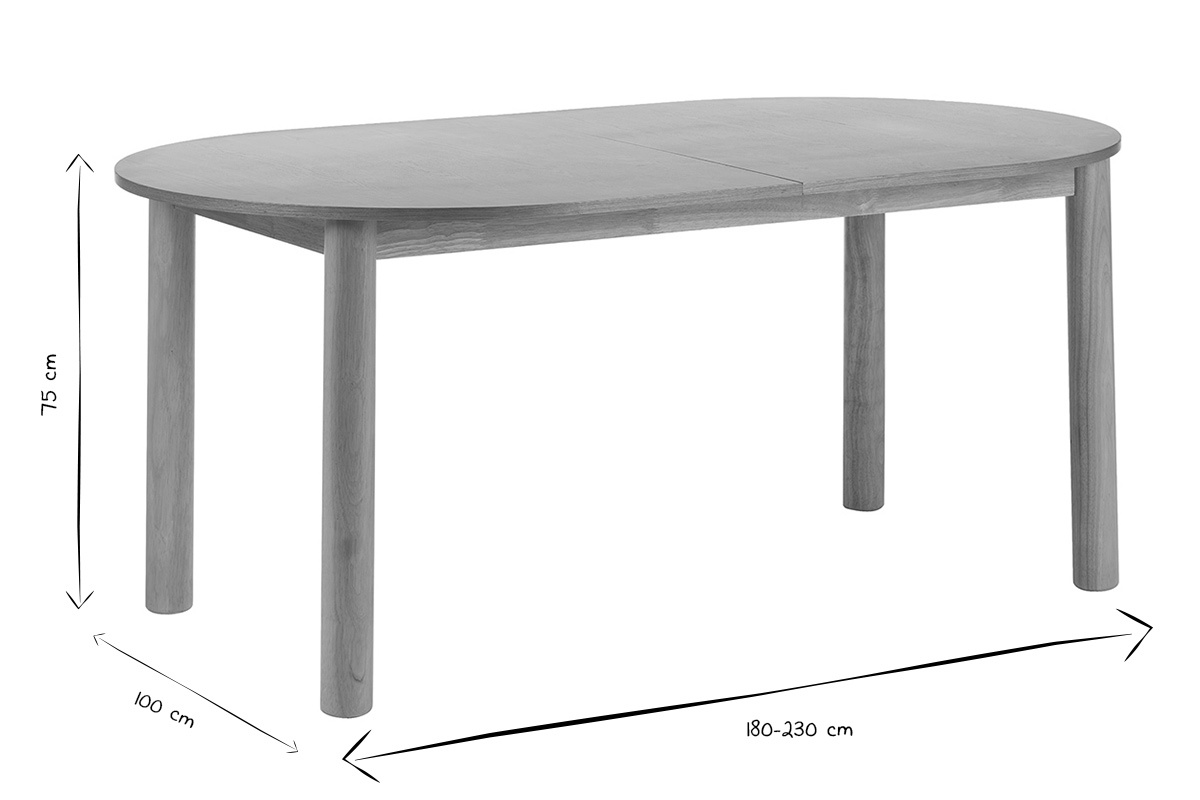 Table � manger ovale extensible avec rallonges int�gr�es en bois clair fr�ne L180-230 cm CLAUDIE