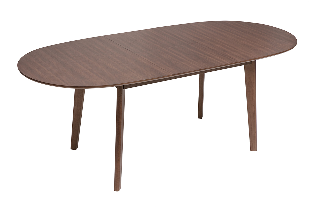 Table � manger ovale extensible avec rallonges int�gr�es en bois fonc� noyer L150-200 cm ANSEL
