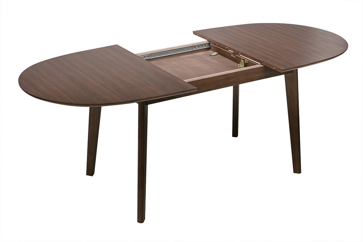 Table � manger ovale extensible avec rallonges int�gr�es en bois fonc� noyer L150-200 cm ANSEL