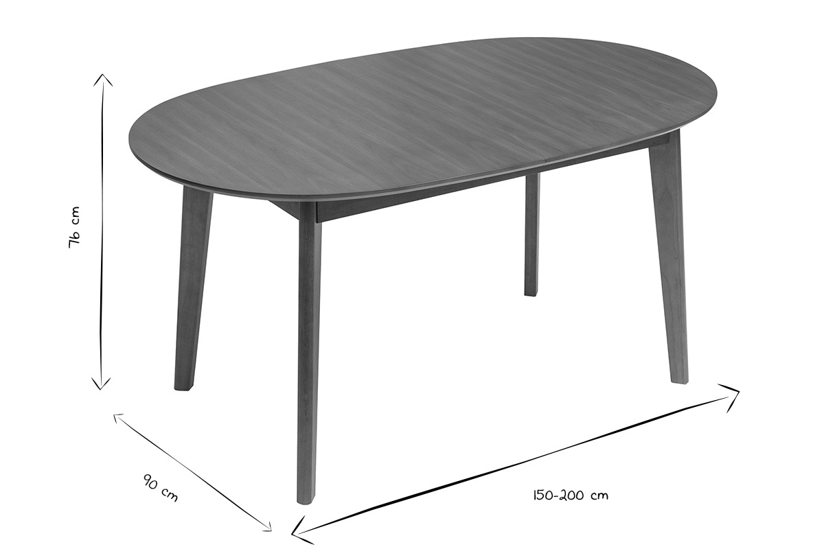 Table � manger ovale extensible avec rallonges int�gr�es en bois fonc� noyer L150-200 cm ANSEL