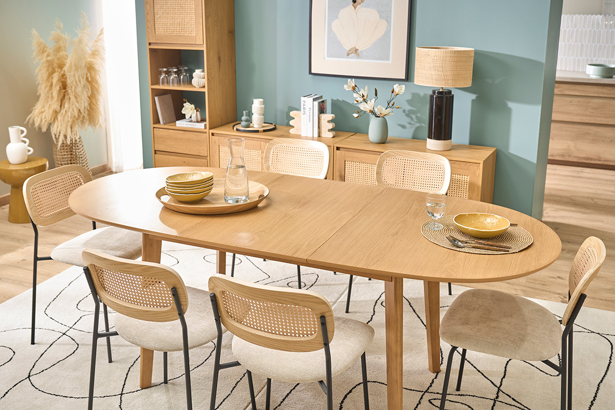 Table � manger ovale extensible en bois clair ch�ne L150-200 cm ANSEL