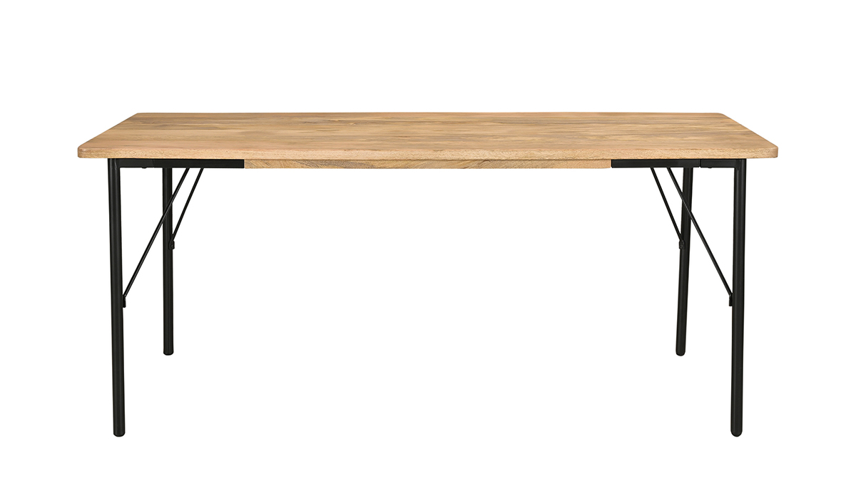 Table  manger rectangulaire en bois clair manguier massif et mtal noir L180 cm JUDE