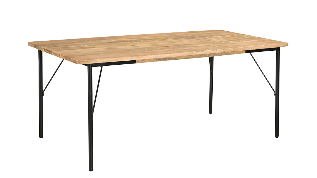 Table  manger rectangulaire en bois clair manguier massif et mtal noir L180 cm JUDE
