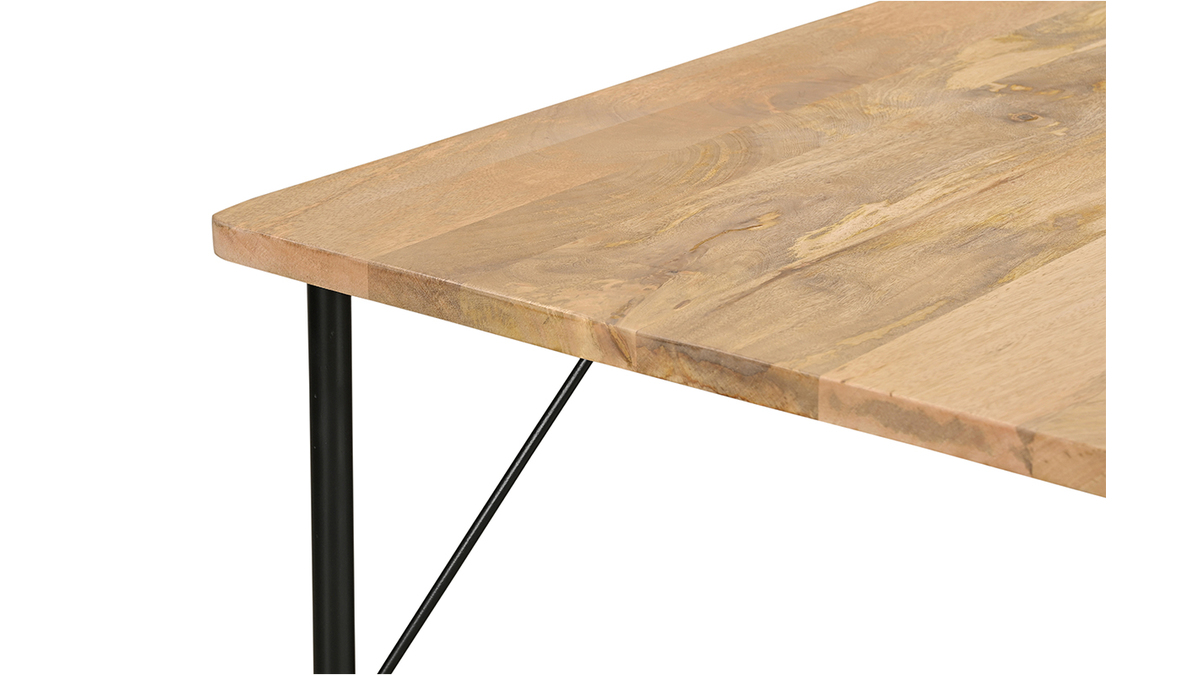 Table  manger rectangulaire en bois clair manguier massif et mtal noir L180 cm JUDE