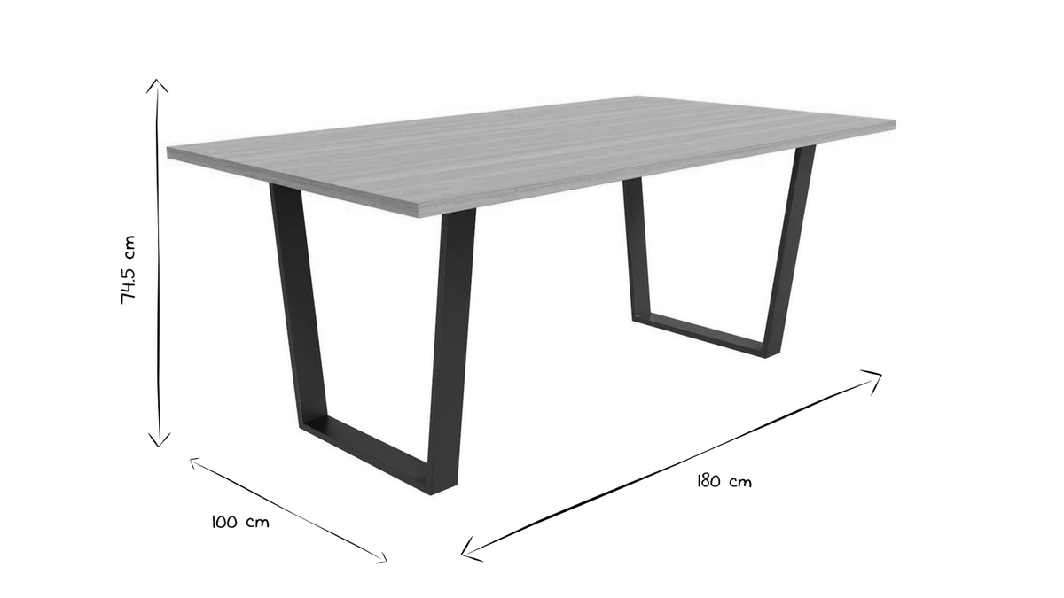 Table  manger rectangulaire industrielle bois chne et mtal noir L180 cm VALDA