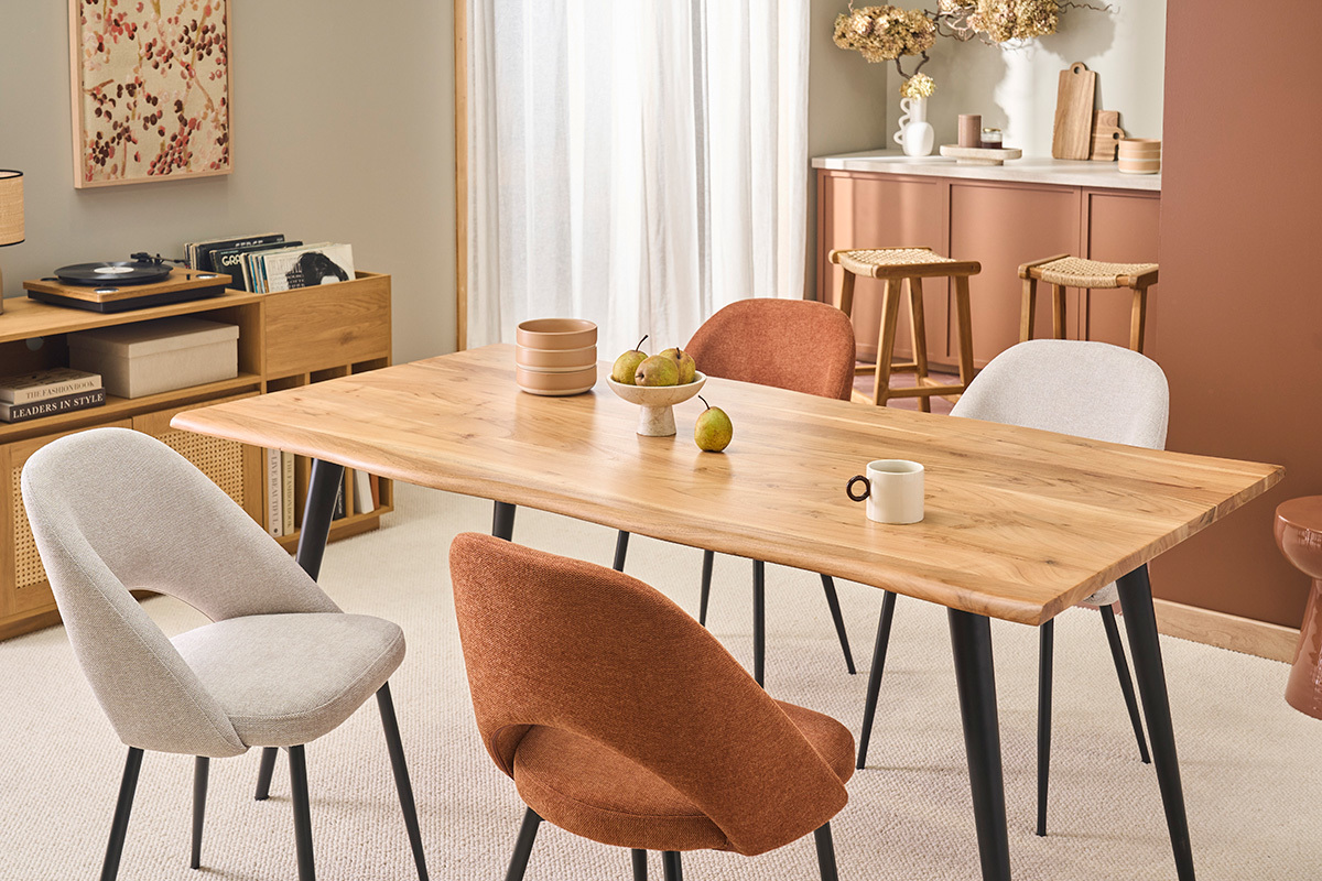 Table � manger rectangulaire industrielle en bois massif et m�tal noir L175 cm EDGE