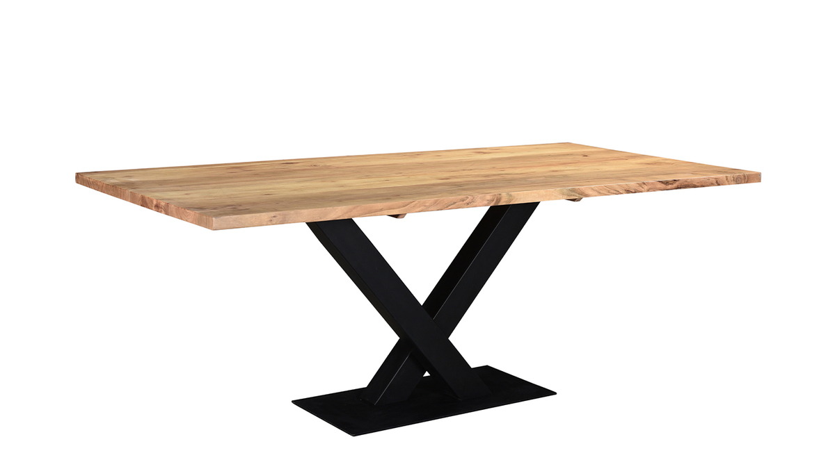 Table  manger rectangulaire industrielle en bois massif et mtal noir L200 cm VALLEY