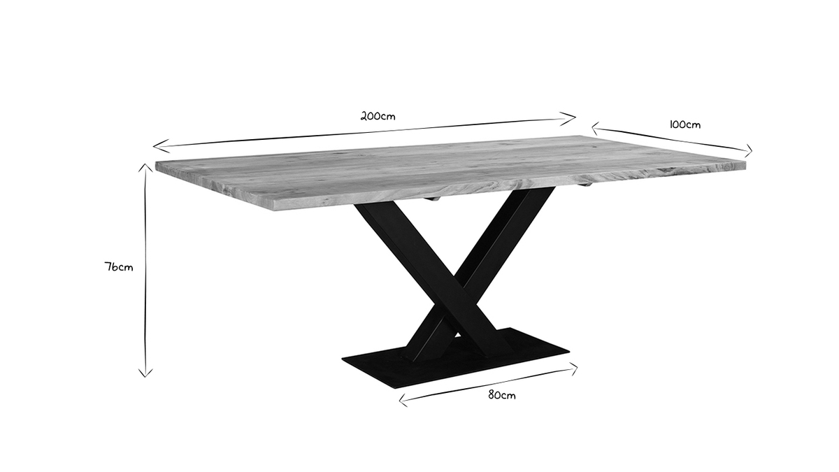 Table  manger rectangulaire industrielle en bois massif et mtal noir L200 cm VALLEY