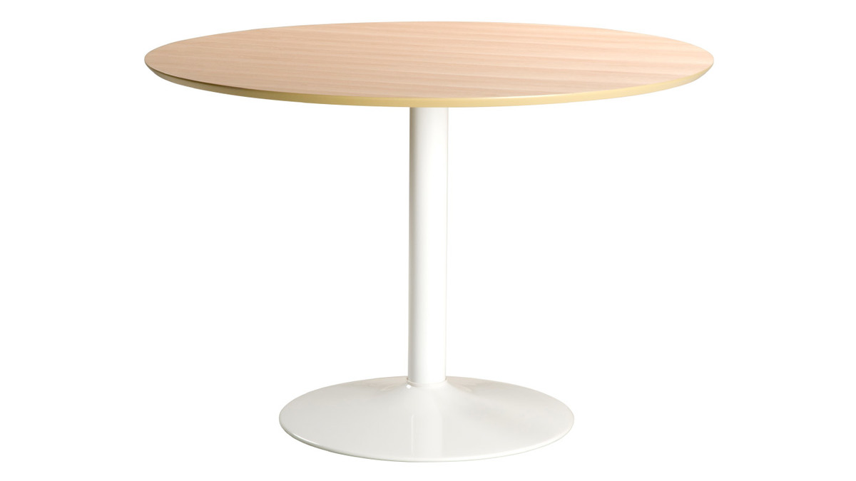 Table à manger ronde bois clair et métal blanc D110 cm KALI