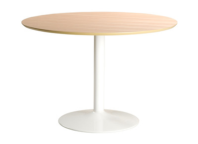 Table &agrave; manger ronde bois clair et m&eacute;tal blanc D110 cm KALI